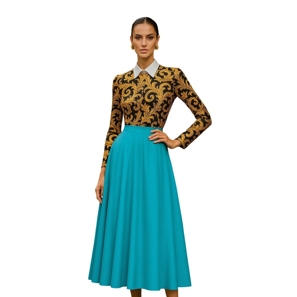 Valentino Vintage Turquoise Silk Midi Pleated A Line High Waist Flowy Skirt